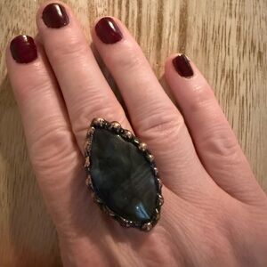 Adjustable Labarodite Stone Artisan Ring
